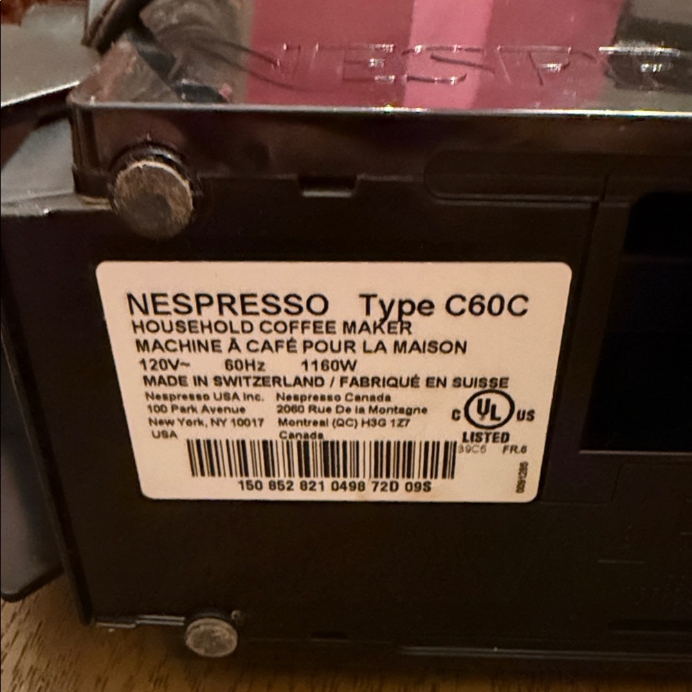 Nespresso C60C Coffee Maker in Black and Silver